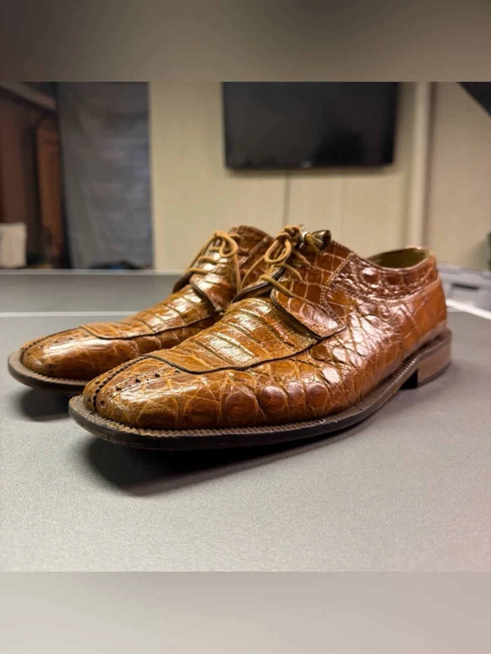 David Eden Men's Alligator Leather Dress Derby‎ Shoes Size 11 Brown